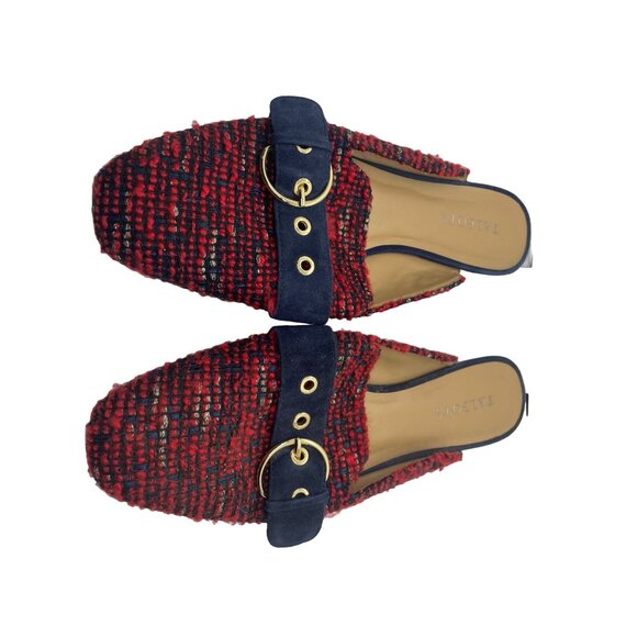 Talbots Red Navy Blue Tweed Mules with Navy Blue Accent and Buckle - Picture 2 of 4